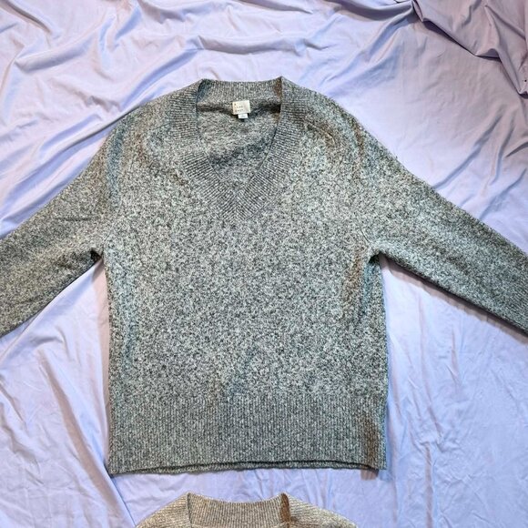 TWO "a new day" brand Short Long Sleeve VNeck Sweaters (Grey & Wheat) SIZE SMALL - Picture 2 of 11